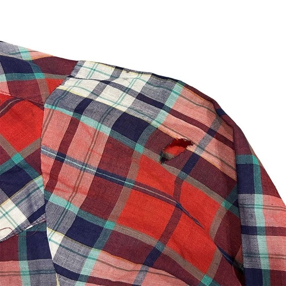 Vtg Ely Plains Men's Vintage western Plaid Snap Button-Up Shirt Red Size 15.5 - Picture 6 of 6